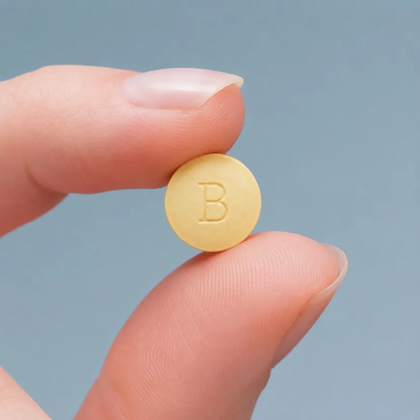 Buspirone tablet held between two fingers
