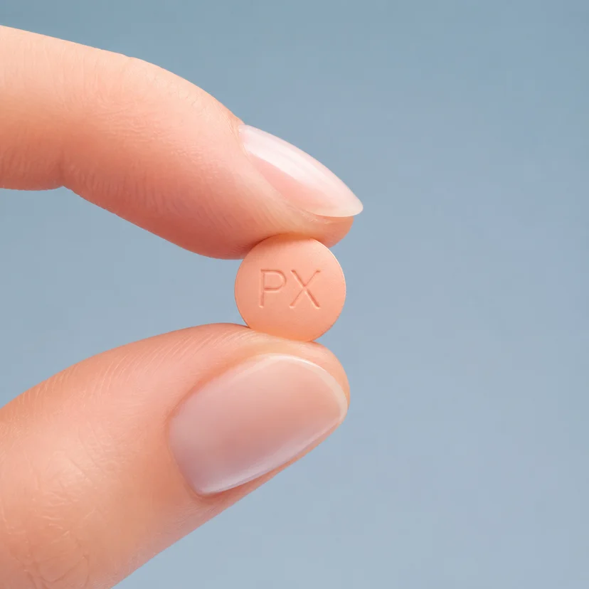 Paroxetine tablet held between two fingers