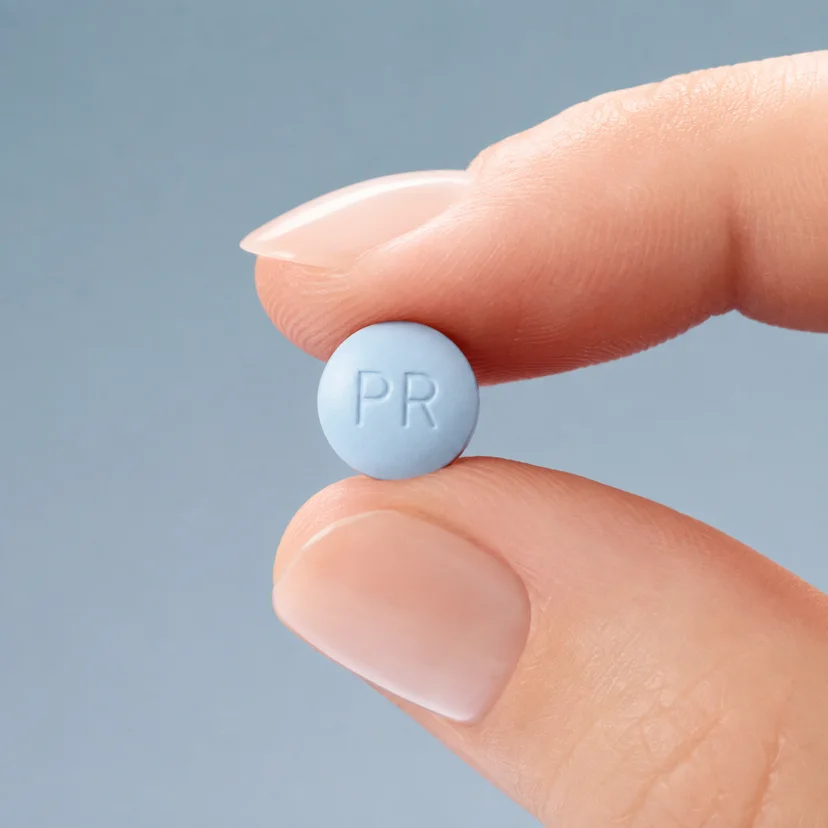 Propranolol tablet held between two fingers