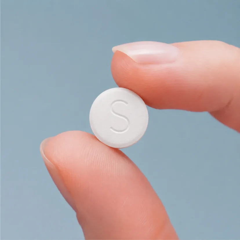 Sertraline tablet held between two fingers